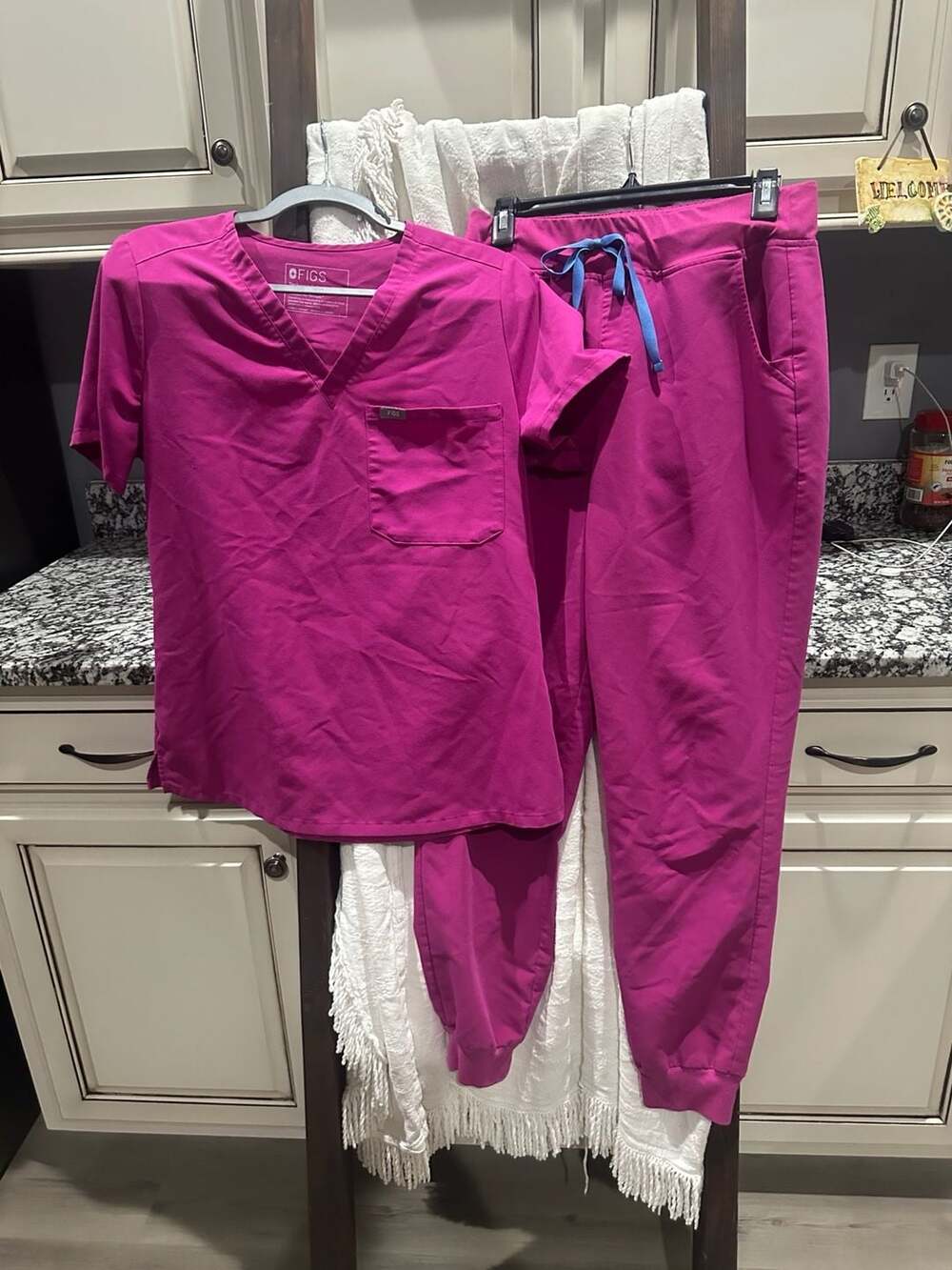 FIGS Technical Collection Scrub Top and Jogger Pants Set Medium Dark Magenta